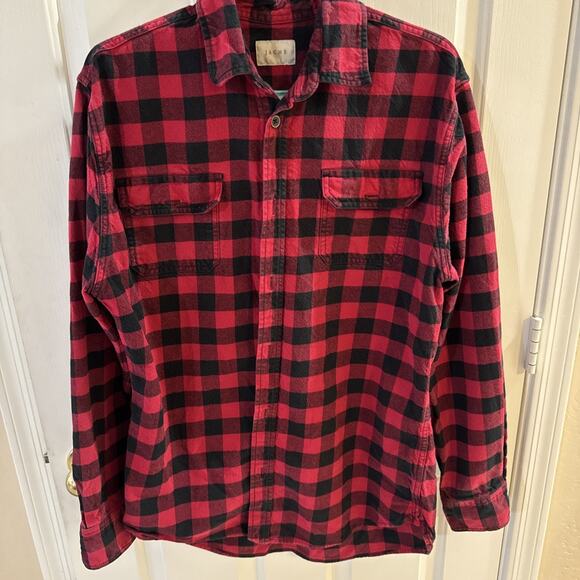 JACHS Men’s Brawny Flannel Shirt Black and Red Size Large/Tall - Picture 1 of 16